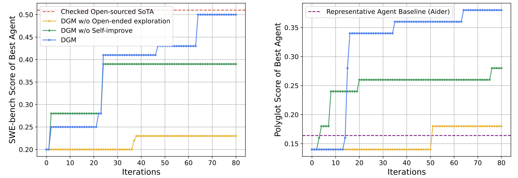 Performance of DGM on SWE-bench and Polyglot